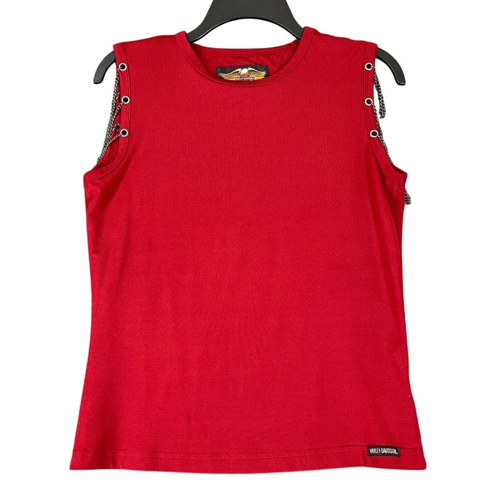Harley Davidson Womens S Red Grommet Chain Tank Top USA Made Vintage Y2K Biker